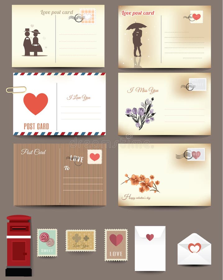 Vintage Postcard Designs, Love Postcard Stock Illustration