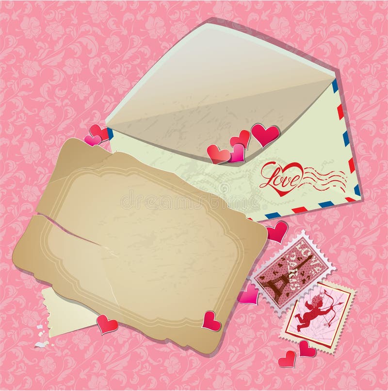 Set of Vintage Post Stamps with Hearts for Valenti Stock Vector ...