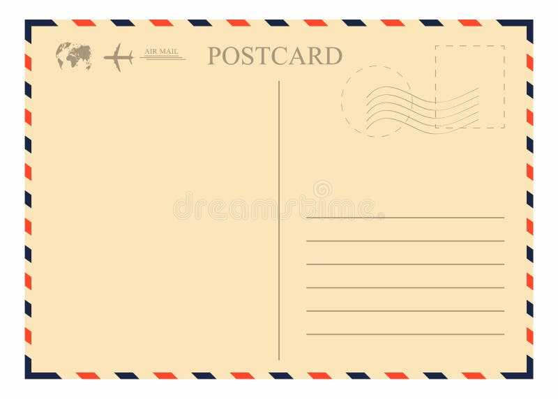 Vintage Postcard Template Retro Airmail Envelope With St Airplane And Globe Stock Vector Retro Postcard Template