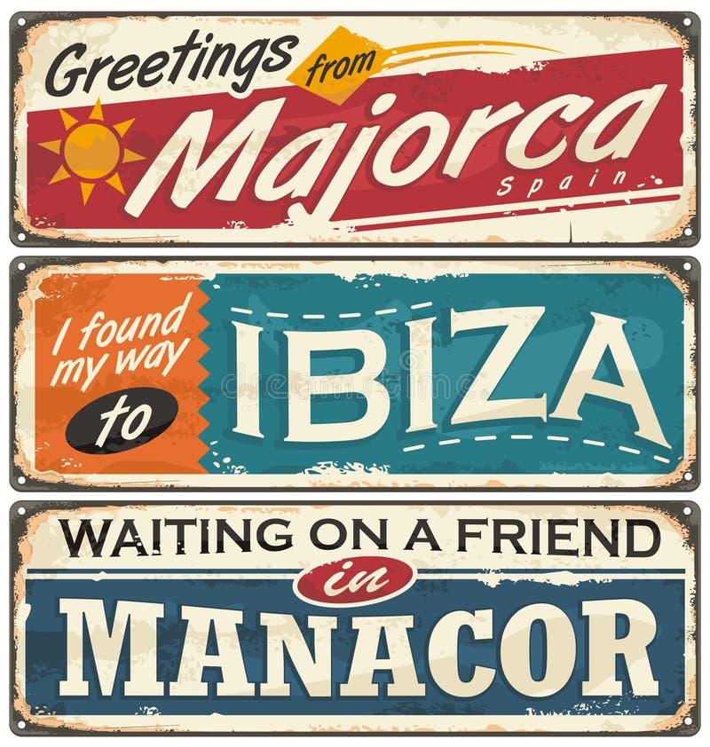 Vintage postcards layouts with popular touristic destination in Spain