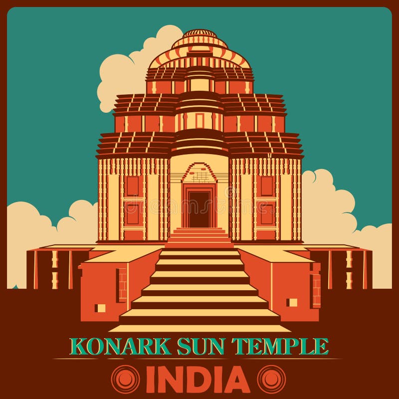 Vintage Poster of Konark Sun Temple in Odisha Famous Monument of India  Stock Illustration - Illustration of poster, background: 71705085