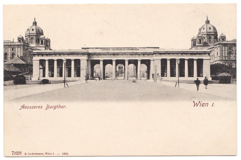 Vintage-Postkarte. großes Stadttor mit 5 Arkaden. Wien stockfoto