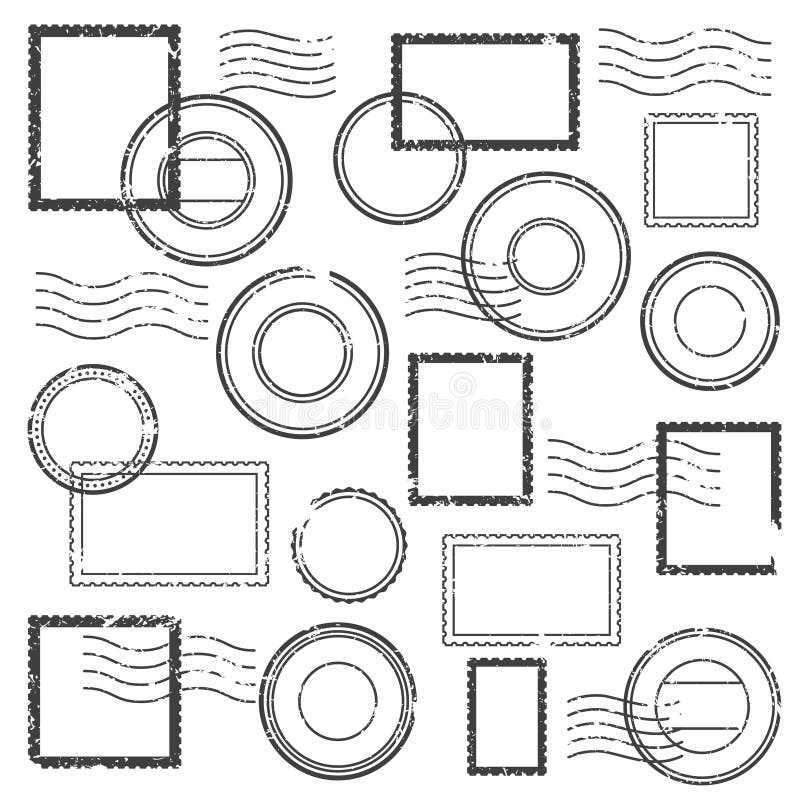 Vintage postmark cachet, postal watermark, post stamp mark and travel stamps for envelope isolated vector label set royalty free illustration