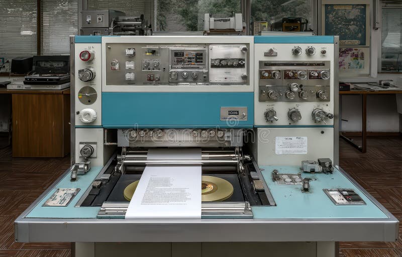Vintage Recording Studio Equipment With Pressing Machine and Controls royalty free illustration