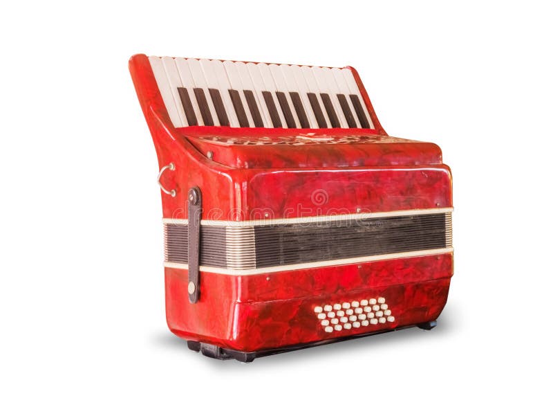 Vintage red accordion,isolated on white background stock photography Vintage red accordion,isolated on white background stock photography