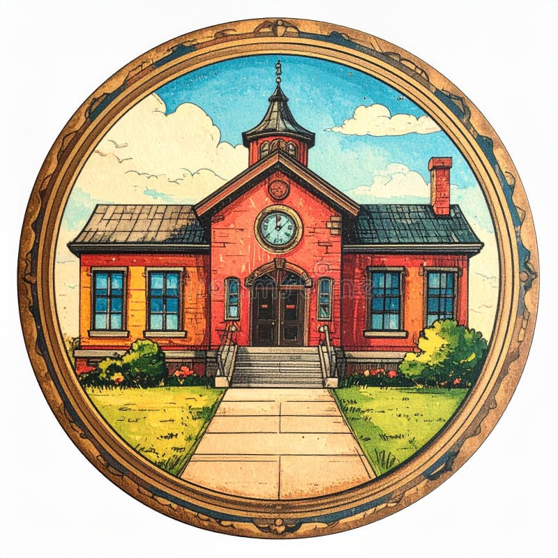 Vintage Red Brick Schoolhouse Illustration lizenzfreie abbildung