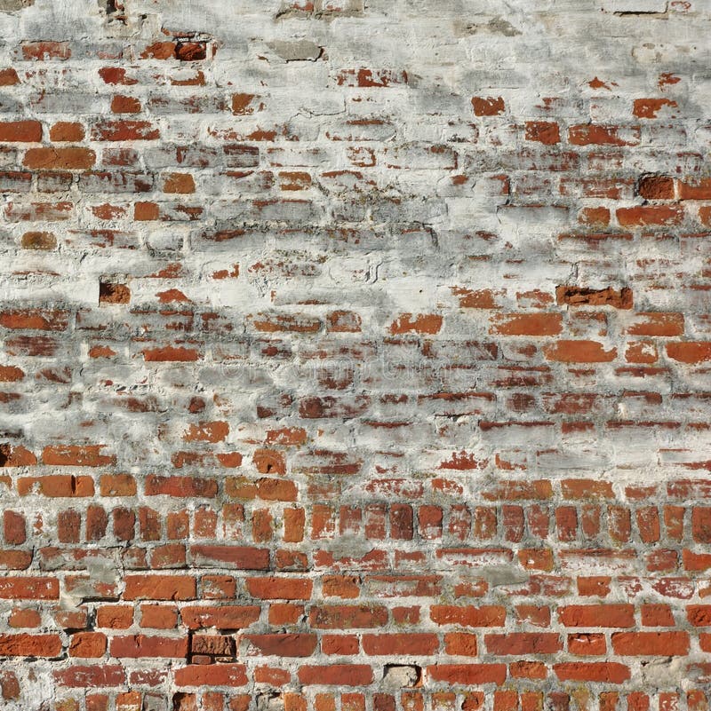 Vintage Red Brick Wall with White Plaster Frame Background Stock Image
