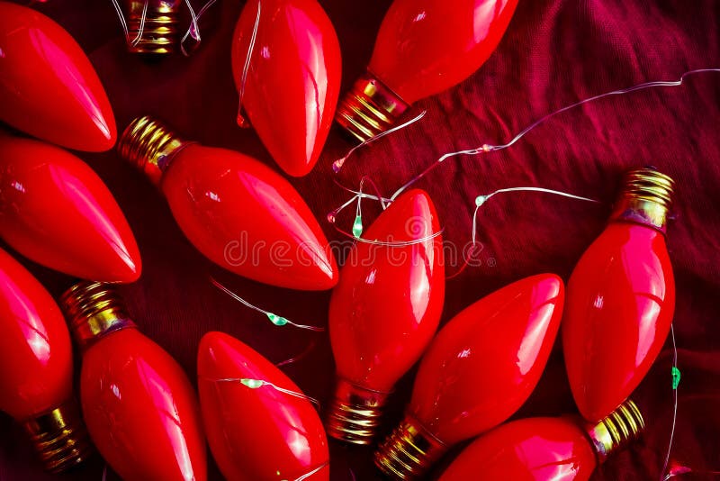 Vintage Red Christmas Lights Lightbulbs with New Green Micro Lights