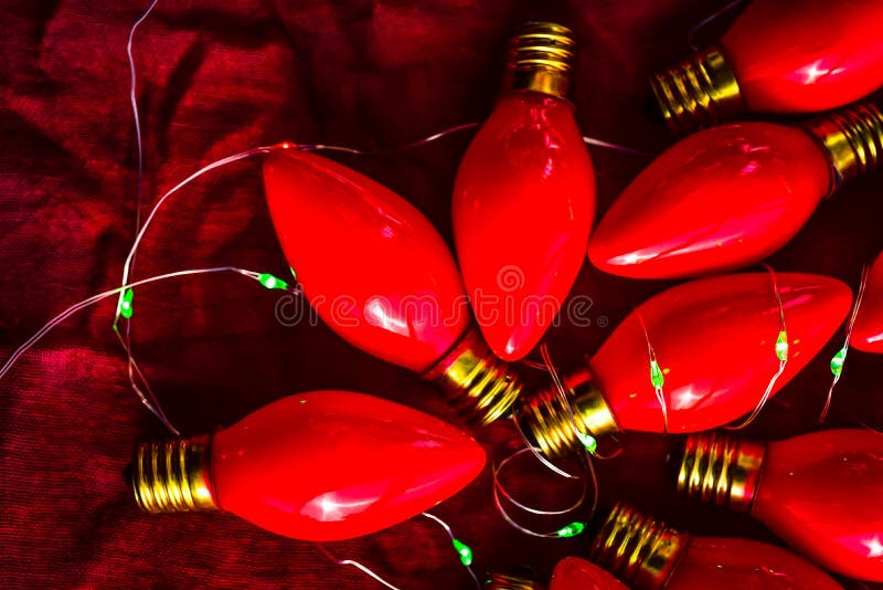 Vintage Red Christmas Lights Lightbulbs with New Green Micro Lights