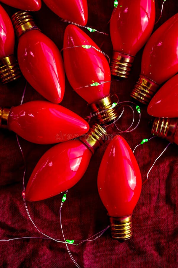 Vintage Red Christmas Lights Lightbulbs with New Green Micro Lights