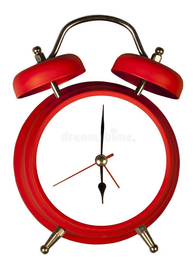 Vintage Red Clock Alarm Cropped On White. No Number, Frame Space Stock