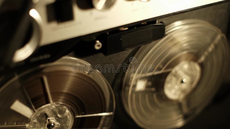 Vintage Reel Tape Recorder Rotating Reels Close Up stock video