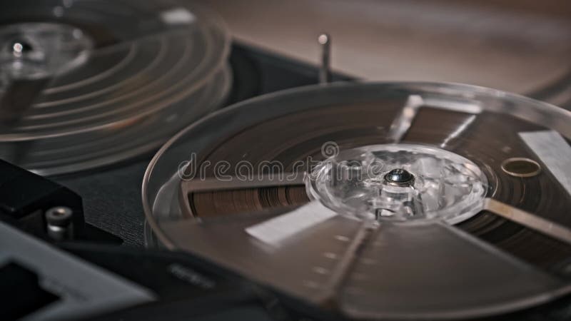 Vintage Reel-to-Reel Tape Recorder in Operation, Close-Up stock video