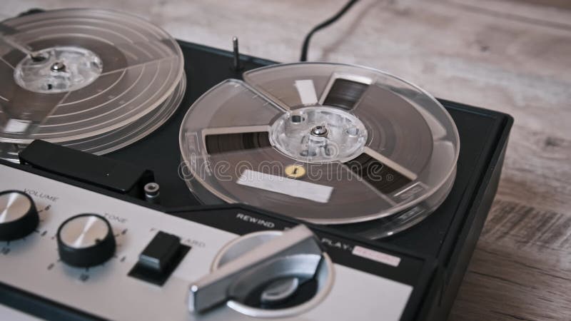 Vintage Reel-to-Reel Tape Recorder Spinning stock footage