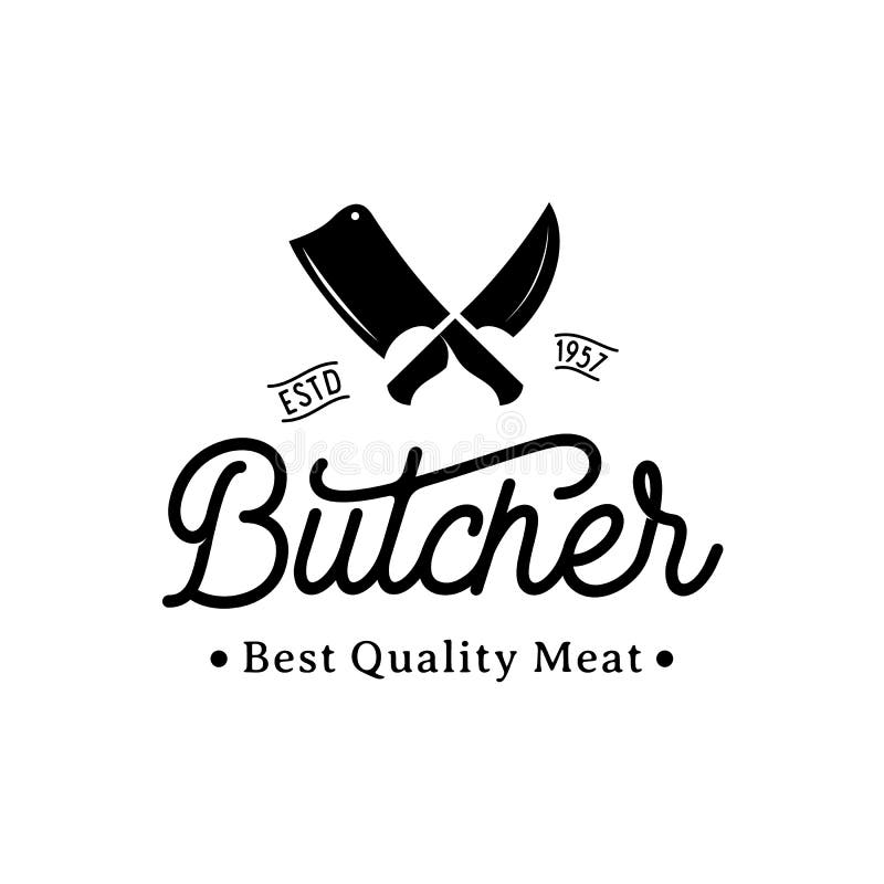 Vintage Retro Cleaver Crossed Sign For Butcher Butchery Meat Logo ...