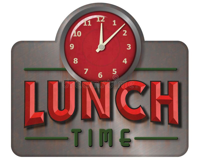 Lunch Time Vintage Sign with Clock royalty free stock photo Lunch Time Vintage Sign with Clock royalty free stock photo