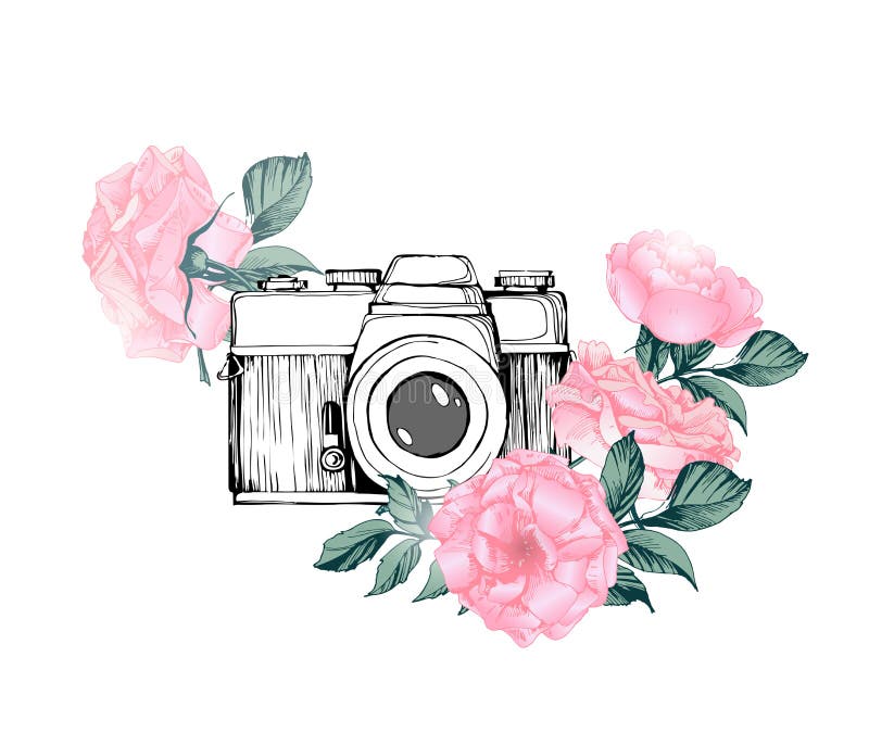Download Vintage Retro Photo Camera In Flowers, Leaves, Branches On ...