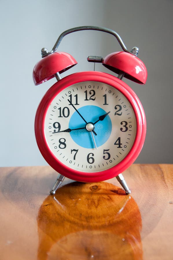 Vintage Retro Red Clock on Wooden Table Stock Image Image of happy, white 174292041
