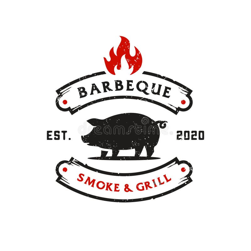 Vintage retro rustik gris grill grill barbecue party barbeque label stamp design vetor inbjudes royaltyfri illustrationer