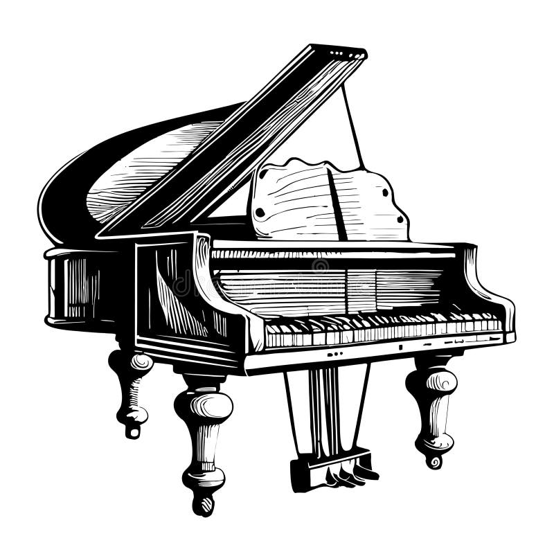 Vintage Grand Piano Hand Drawn Sketch Stock Vector - Illustration of