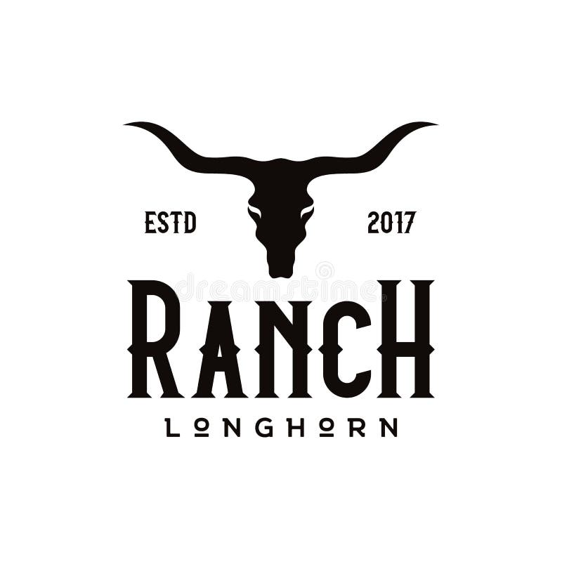 Vintage Retro Texas Longhorn Buffalo Bull Cow cattle for Western Farm Ranch Country logo design