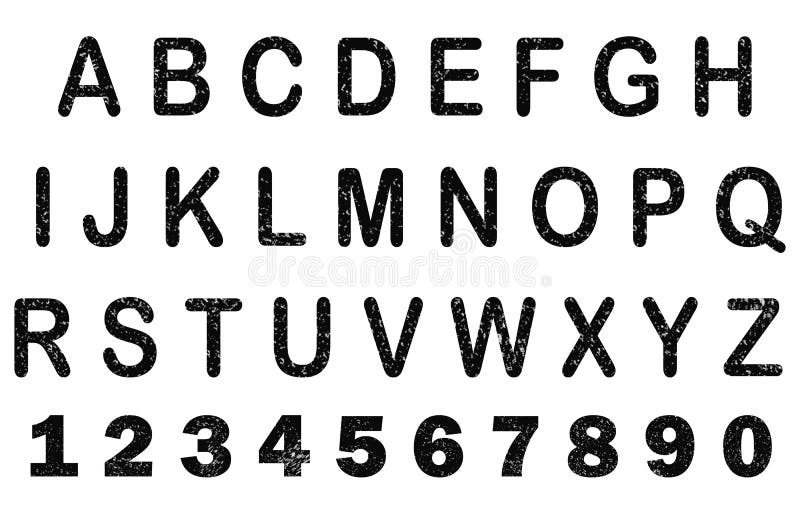 Vintage Retro Typeface. Rubber Stamp Alphabet and Numbers Stock