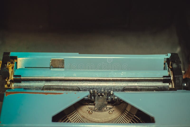 Vintage retro typewriter upper part. Copyspace