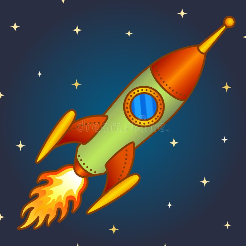 Vintage rocket in space stock illustration