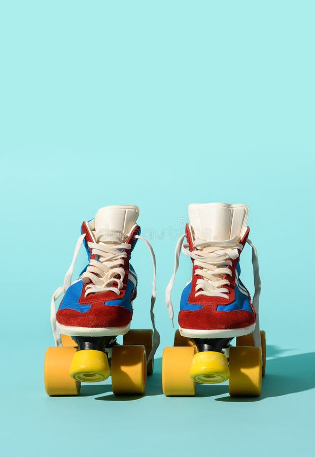 Vintage Roller Skates on Blue Backdrop Stock Image Image of hobby