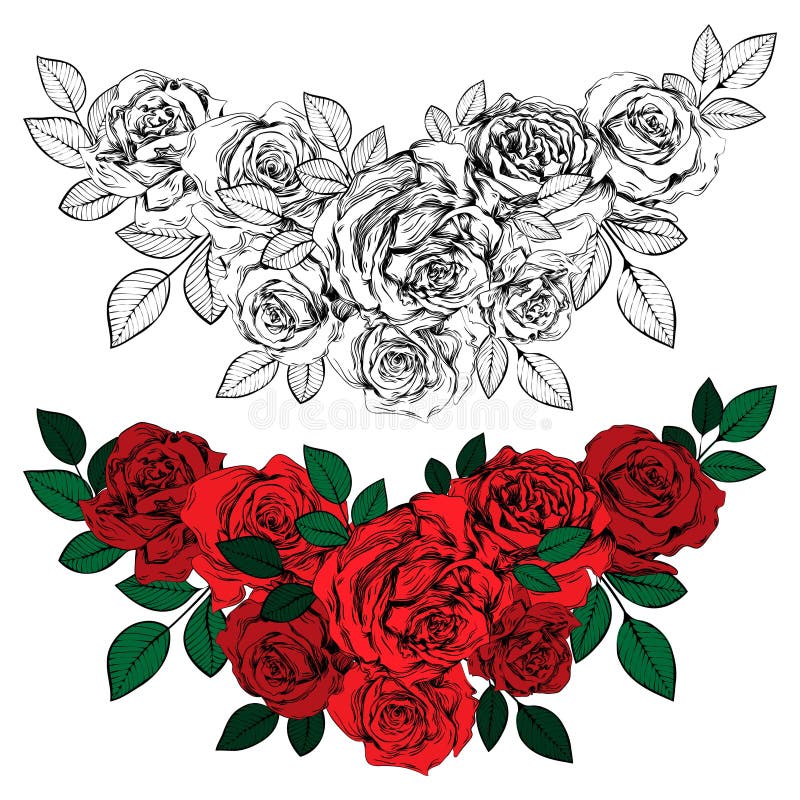 Vintage Roses. Set of Gothic Tattoos. Collection of Graphic and Color ...