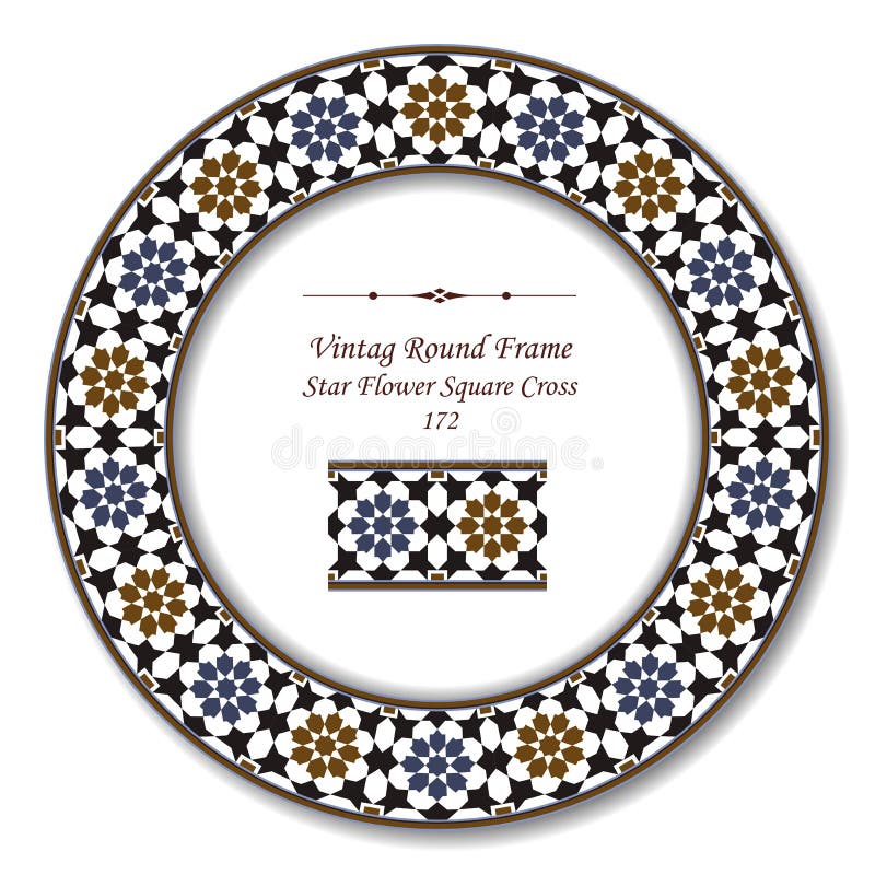 Vintage Round Retro Frame 172 Star Flower Square Cross