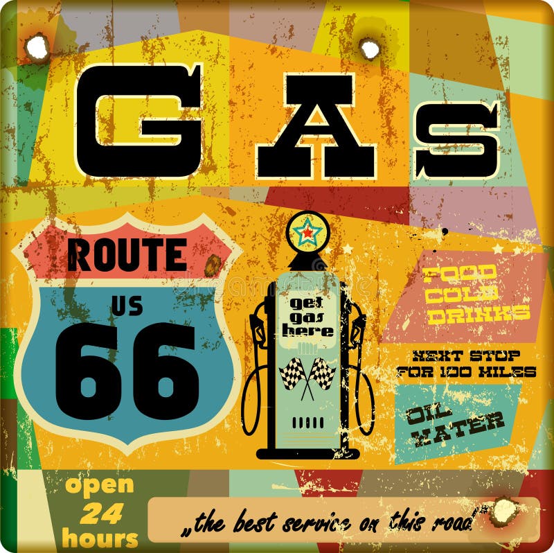 Vintage Route 66 Gas Station Sign Stock Vector Illustration of