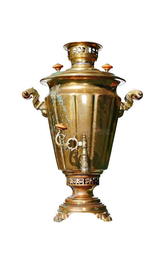 Vintage Russian retro brass samovar isolated stock images