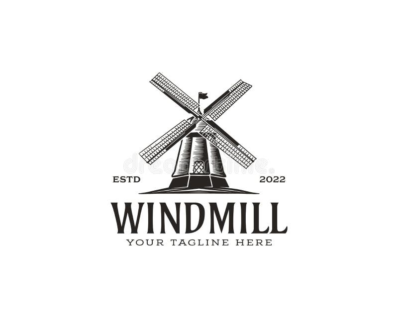 Vintage Rustic Windmill Logo Vector Illustration. Bakery Emblem Design ...