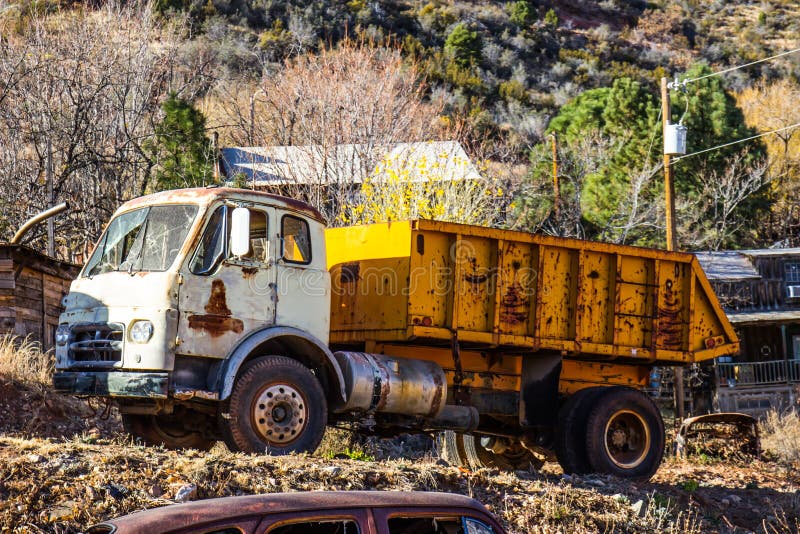 Vintage Dump Truck In Salvage Yard. 