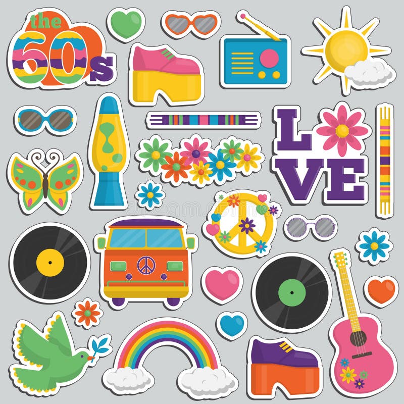 Vintage 1960s Hippie Style Patch Sticker Set Stock Vector - Illustration of  lava, decoration: 84153915