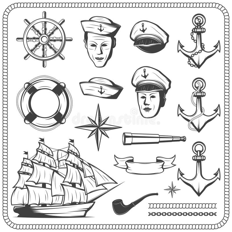 Vintage Sailor Logo Set stock vector. Illustration of sail - 84028560