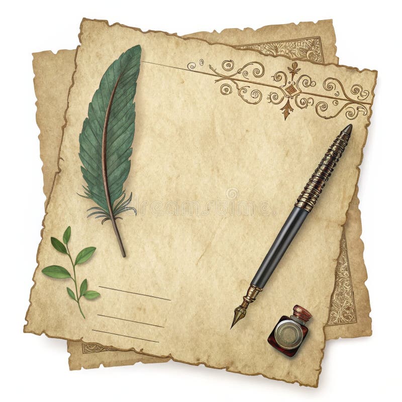 Vintage Schreibpapier mit Stift und Tinte ein elegantes Vintage Stück Schreibpapier mit Feder und Tintenflasche vektor abbildung