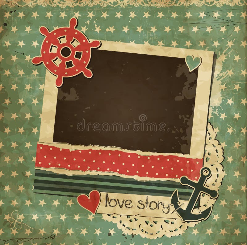 Vintage scrap nautical card with photo frame royalty free illustration Vintage scrap nautical card with photo frame royalty free illustration
