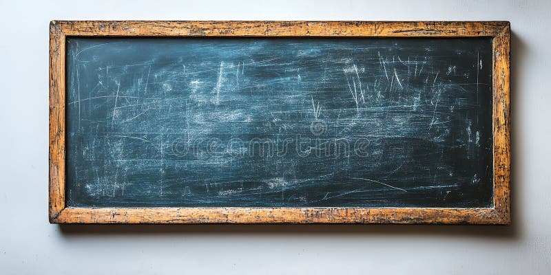 Vintage Scratched Blackboard Empty Dark Green Wooden Frame Blank Textured Surface stock illustration