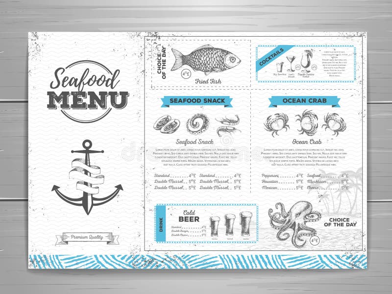 Vintage Seafood Menu Design. Stock Vector - Illustration of hand, crab ...