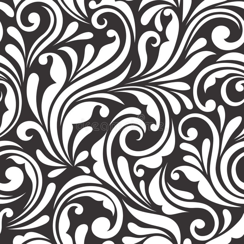 Vintage Seamless Black and White Floral Pattern. Vector Illustration