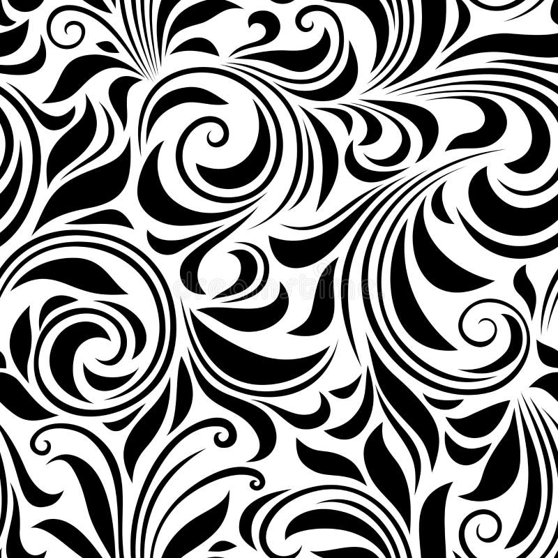 Vintage Seamless Black and White Floral Pattern. Vector Illustration