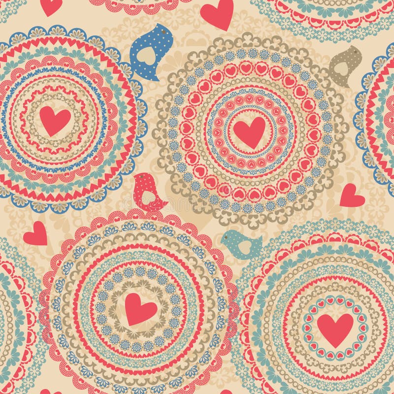 Vintage seamless pattern with heart elements