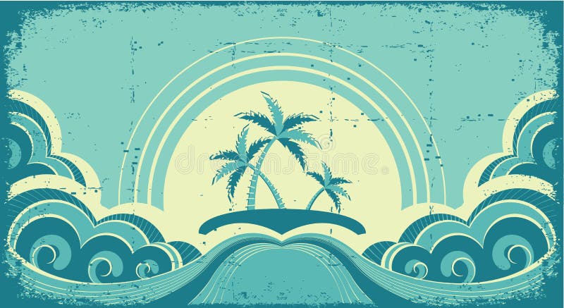 Vintage seascape with tropical palms