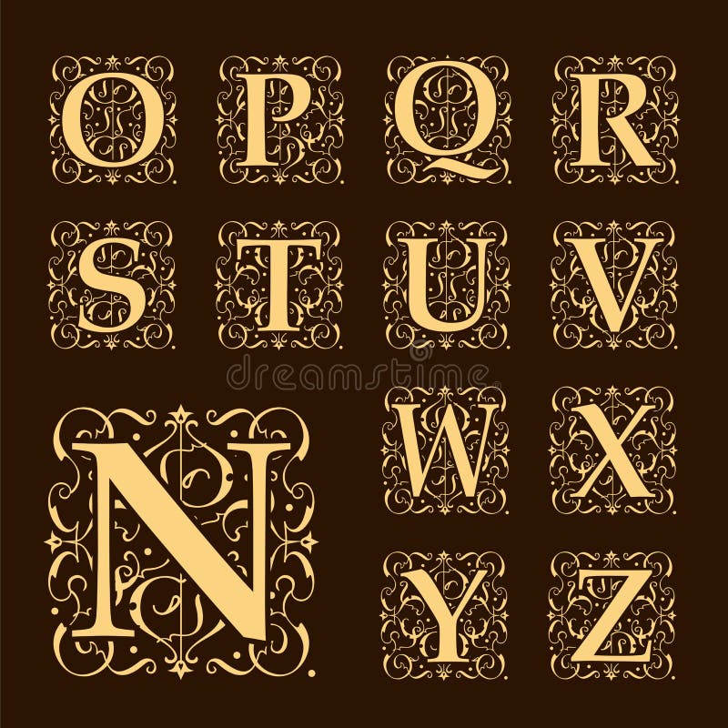 Vintage Set Capital Letters Monograms And Font Stock Vector