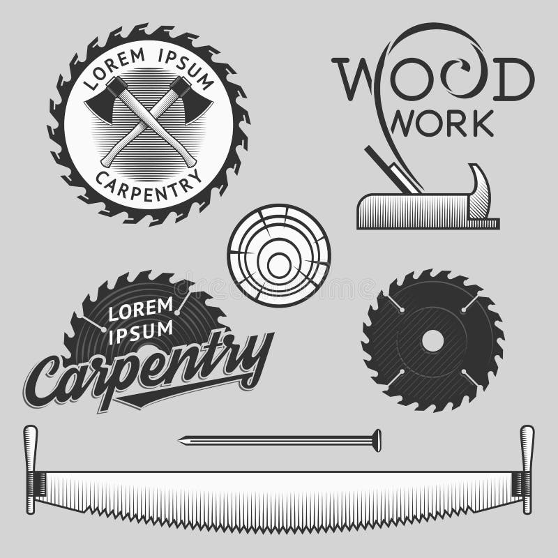 Vintage Set Of Carpentry Logos, Labels And Design Elements 