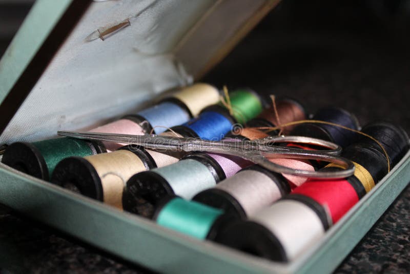 Vintage sewing kit stock image. Image of case, material 127234583