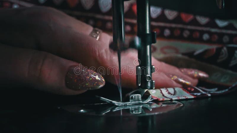 Vintage Sewing Machine Needle in Motion Slow Mo stock video