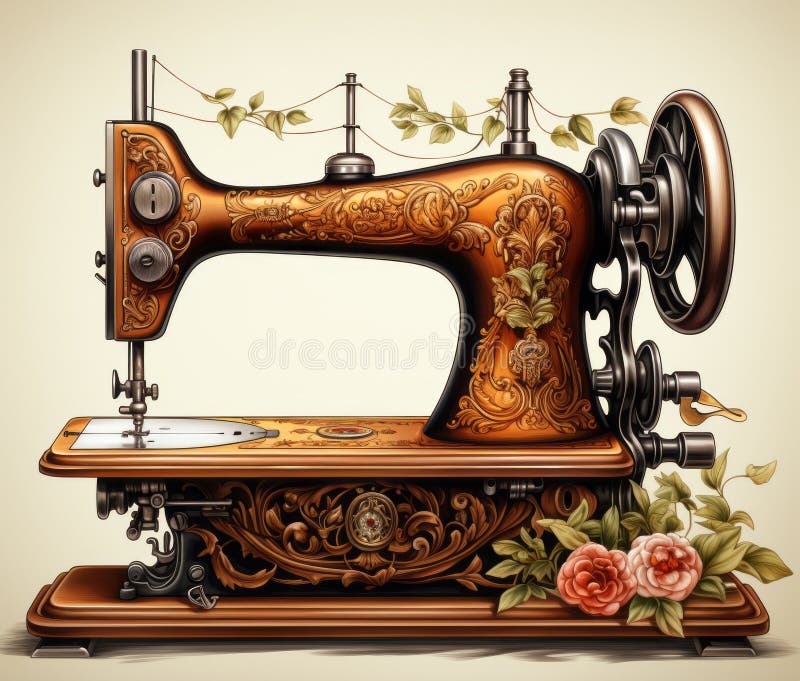 Sticker Sewing machine retro sketch for your design 